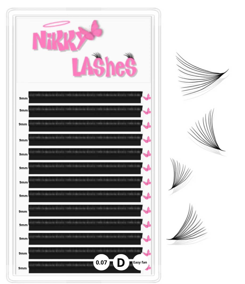 Nikky Lashes – Easy Fan Volume Lash Tray | D Curl | 0.07mm |(9–20mm)