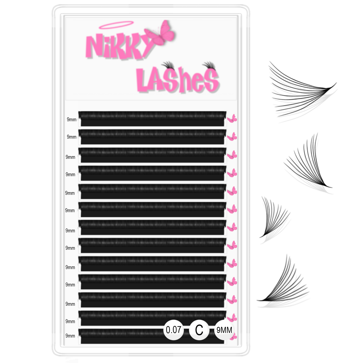 Nikky Lashes – Easy Fan Volume Lash Tray | C Curl | 0.07mm | Mixed Lengths (8–15mm)